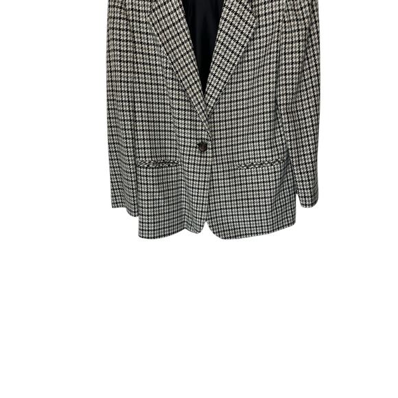 Vintage Gray White Houndstooth Academia Wool Blend Oversized Blazer Size 16 - Picture 4 of 12
